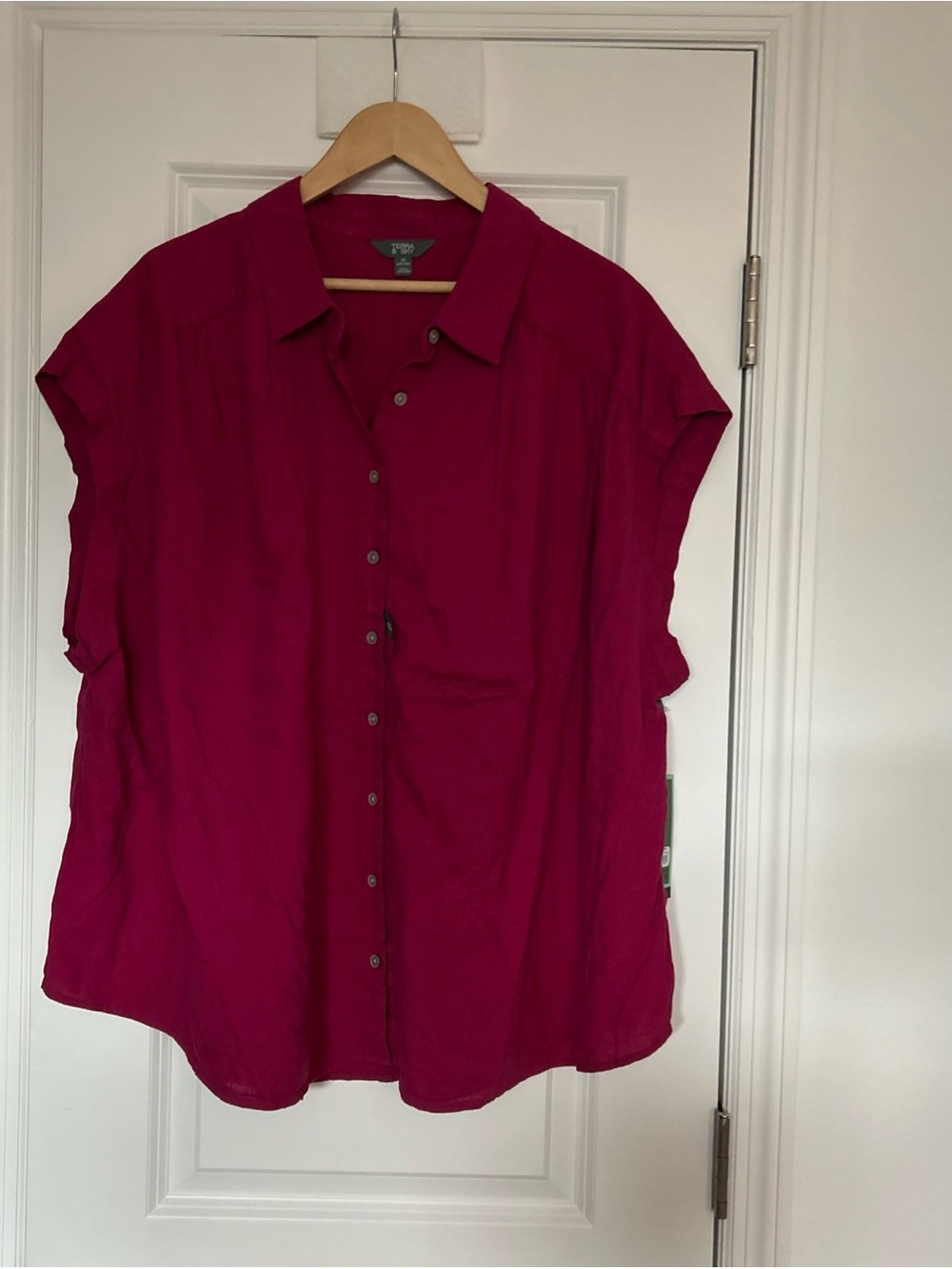 Terra & Sky Women's Plus Linen Blend Camp Shirt, Size 3x Pink/Dark Azalea